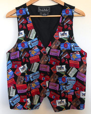 Rare VTG 1994 Nicole Miller Silk Vest Novelty Credit Cards Casual Retro Men's XL
