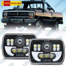 Pair 7x6 5x7 Led Headlights Headlamp For Dodge Ram Pickup 1990 1991 1992 1993