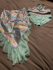 Wonder Nation 3 Piece Mermaid Swimsuit Set Mint Green Girls Size XL Extra Large