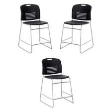 Home Square 25" Counter Drafting Chair in Black and Silver - Set of 3