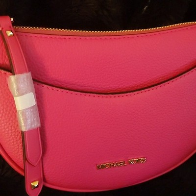 Michael Kors Dover Electric Pink Small Half Moon Shoulder Bag Gold Hardware NWT