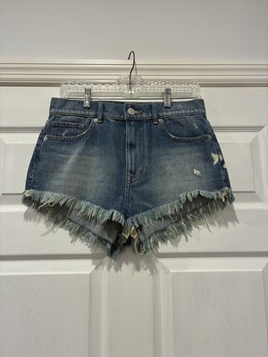 Express Cheeky Denim Shorts Size 6 Distressed Raw Hem Festival Summer Size 6