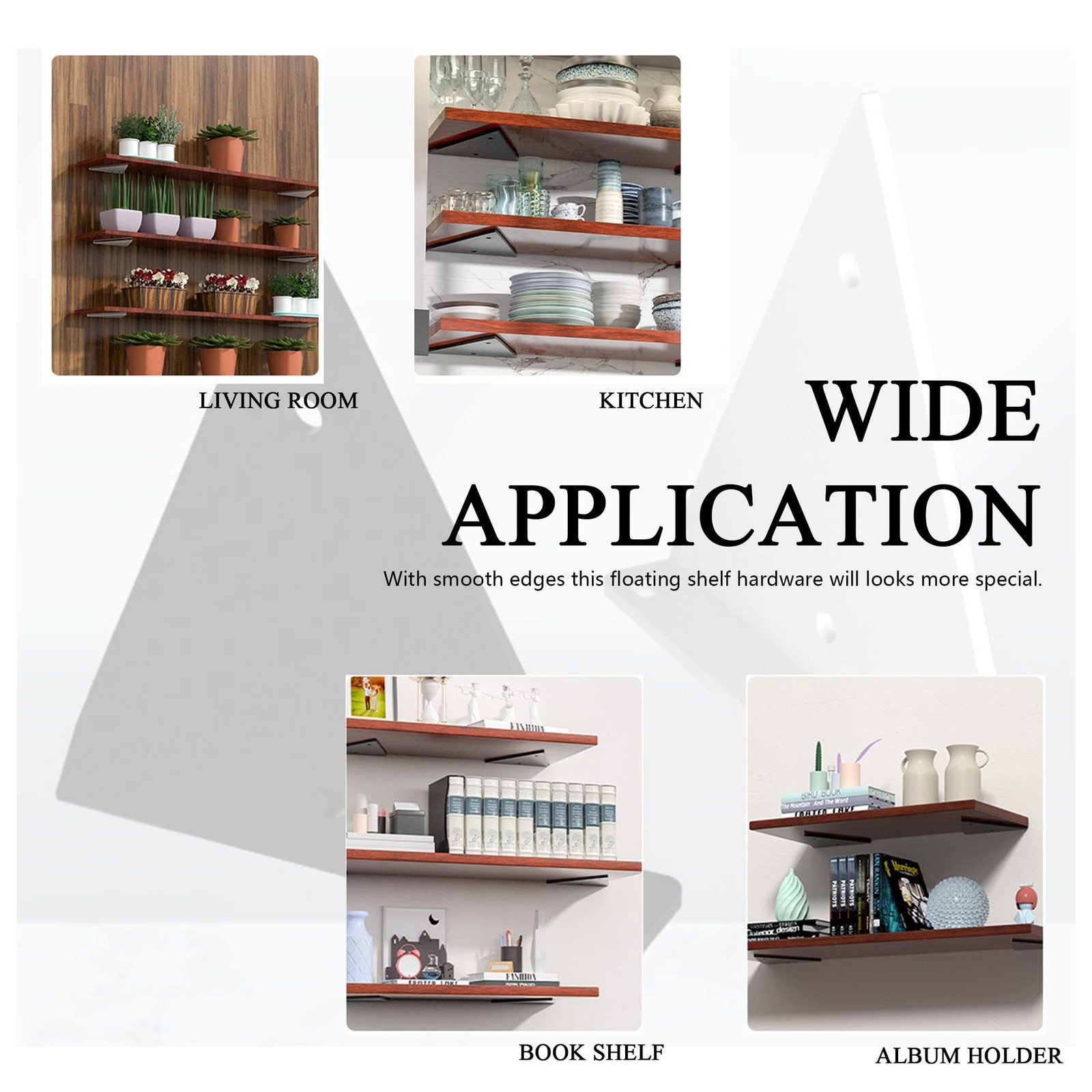 4 Pack 4"x3" Floating Shelf Brackets Space Saving Triangle Hidden Shelf Brackets