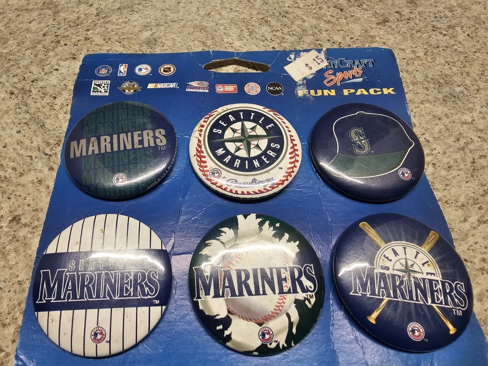 Seattle Mariners MLB Vintage 1996 2" Buttons Pack Of 6 New - Image 2 of 4