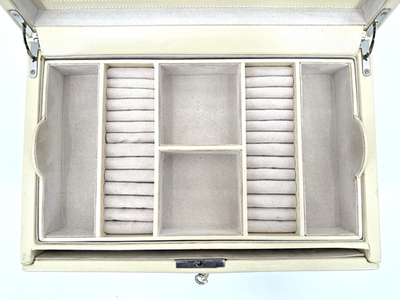 Pottery Barn Ivory Leatherette Jewelry Box Large with a Key | eBay