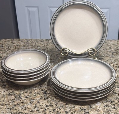 Vintage 9pc Denby England Stoneware 5 Dinner Plates & 4 Soup Bowls Gray/Brown