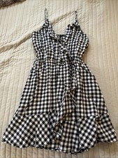 EXPRESS  Gingham Ruffles Wrap Black and White Mini Dress Small