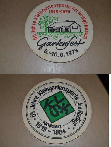 Nossen, beer mat, allotment division on Rodigt, 1979, 1984