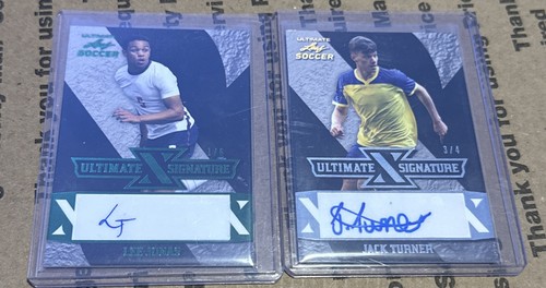2 leaf ultimate soccer cards ultimate signatures lee jonas auto,jack turner auto