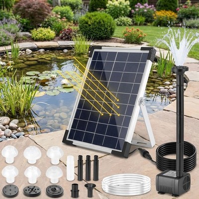 Solar Teichpumpe 5W 170L/h Solar Springbrunnen mit Filter 1M Schlauch 9 Düsen