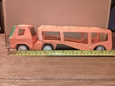 Vintage Bandi Line Orange Car Carrier Semi Truck Pressed Steel Hauler*SEE PICS*