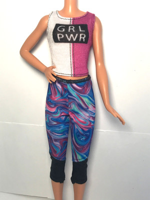 Barbie Doll Clothing 2019 Fitness Leader Swirl Leggings & GRL PWR Shirt GJG57