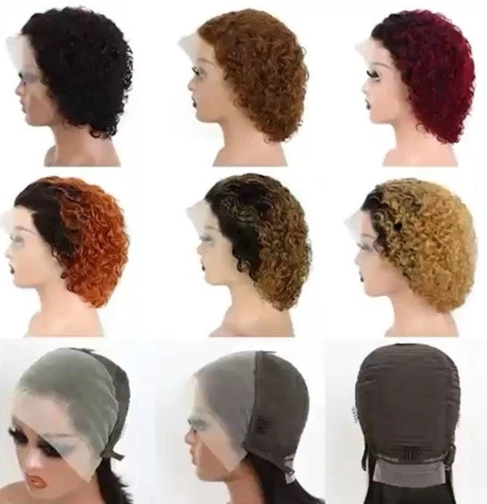 Human Hair Wig Silky Loose Curly Pixie Cut 13x4 Transparent Lace Front - Image 2 of 2