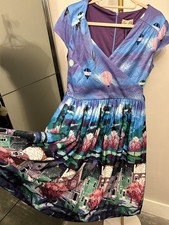 Lindy Bop Dawn Dress UK 14 Purple Street Hot Air Balloon Print BNWT Rockabilly