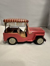 Vintage 1960s 7 Tinplate Friction Japan Pink Cj Jeep Toy Car