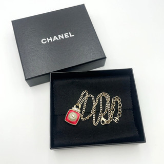 Auth Chanel Coco Mark Rhinestone Necklace A22C engraved W/Box BA120329