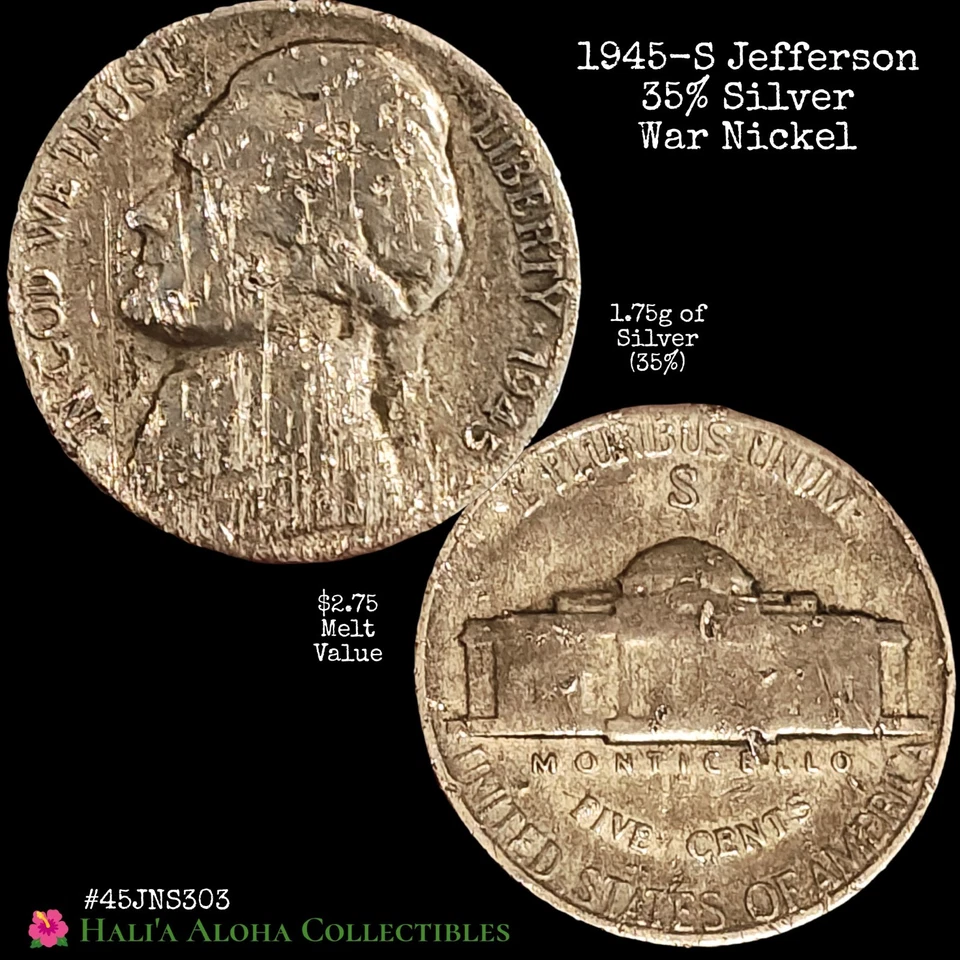 💠🪙💠1945-S/S RPM Silver War Nickel BROADSTRUCK on SPLIT PLANCHET BEFORE STRIKE - Image 3 of 4