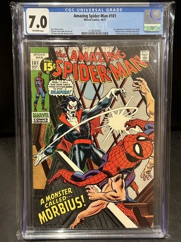 🔥CGC 7.0 OW pages AMAZING SPIDER-MAN #101 1st MORBIUS appearance MARVEL 1971🔥