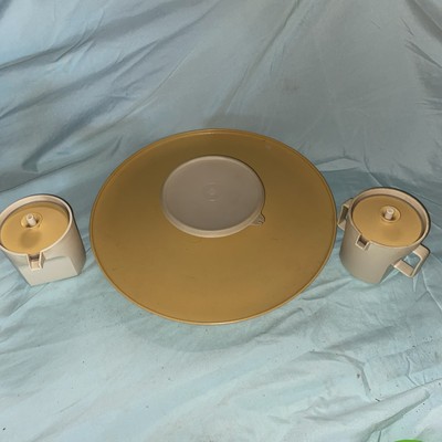 Vintage Tupperware Harvest Gold Chip&Dip Tray Platter ,&Sugar& Creamer Set