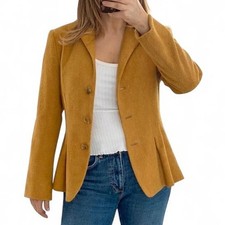 Lafayette 148 New York Mustard Virgin Wool Peplum Blazer Jacket Tailored Size 6