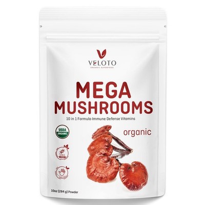 Veloto Organic Mega Mushroom Powder Blend10 In 1 Complex Mushroom Extract