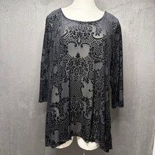 Vtg Y2K Tunic Top Womens M Black Velvet Burnout Sheer Damask Witchy Whimsigoth