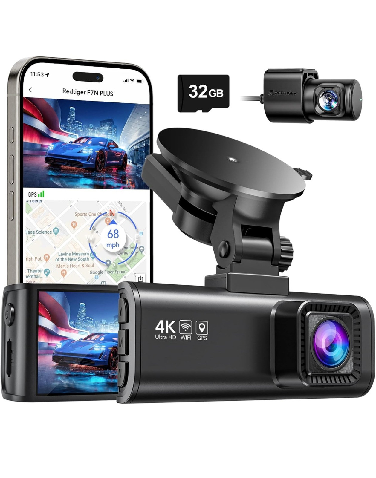 Cámara de tablero REDTIGER delantera trasera, cámara de tablero Full HD de 4K/2,5K para automóviles, tarjeta gratuita de 32 GB