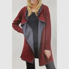 BNCI by Blanc Noir Burgundy Wool Long Hooded Cardigan Sweater Womens Size Small
