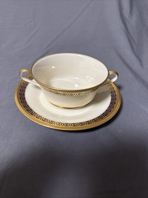 Lenox Tudor Double Handle Cream Soup Bowl Underplate Ivory China USA Vintage
