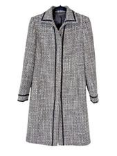 Tahari Arthur S Levine Tweed Coat Womens 4 Black White Longline Jacket Lined