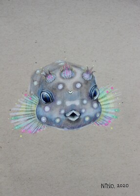 original drawing signed,  cute Fish  Size 6x9  