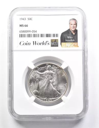 1943 Walking Liberty Half Dollar Miles Standish MS66 NGC *1427