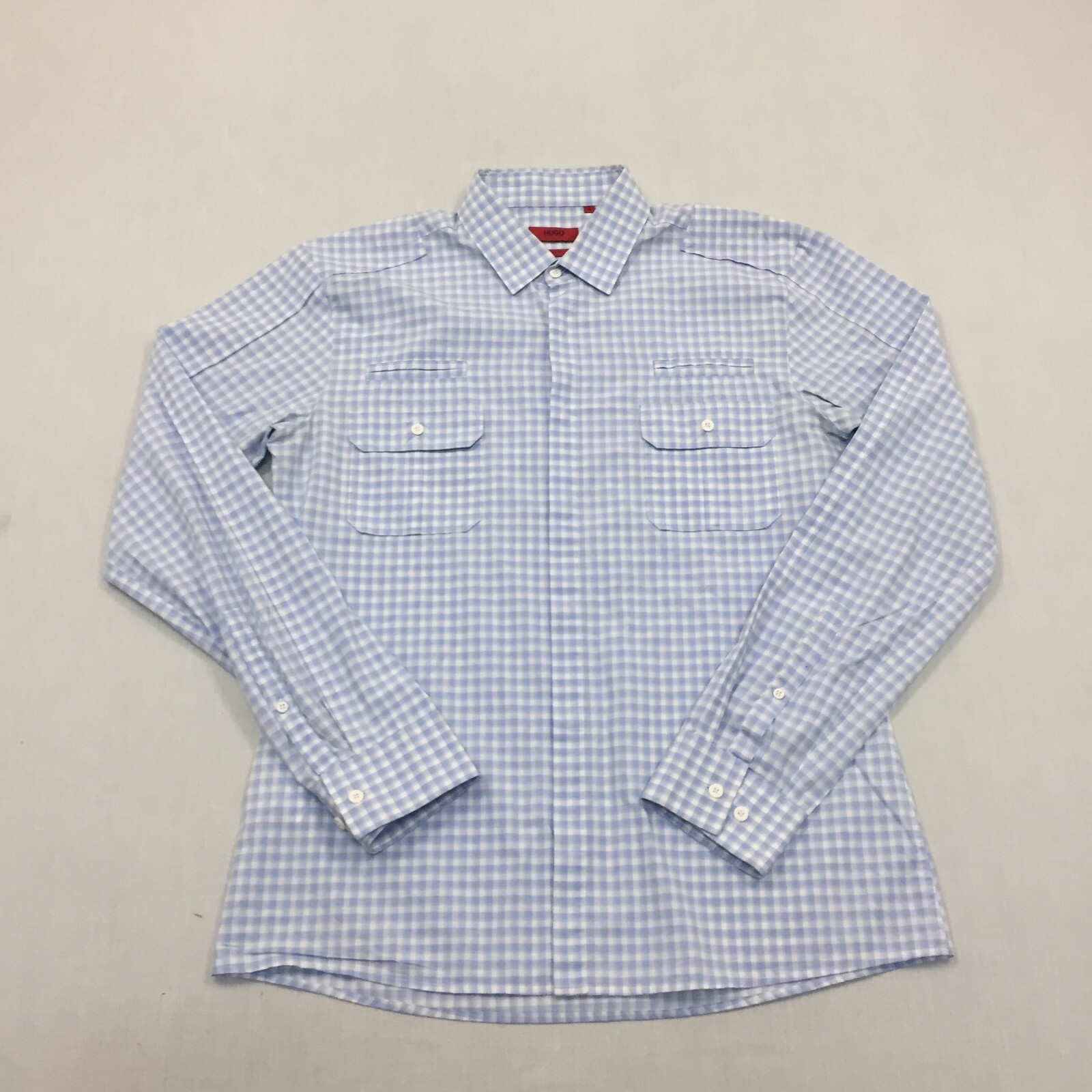 Hugo Boss Shirt Mens Large Button Up Long Sleeve Blue Check (L)