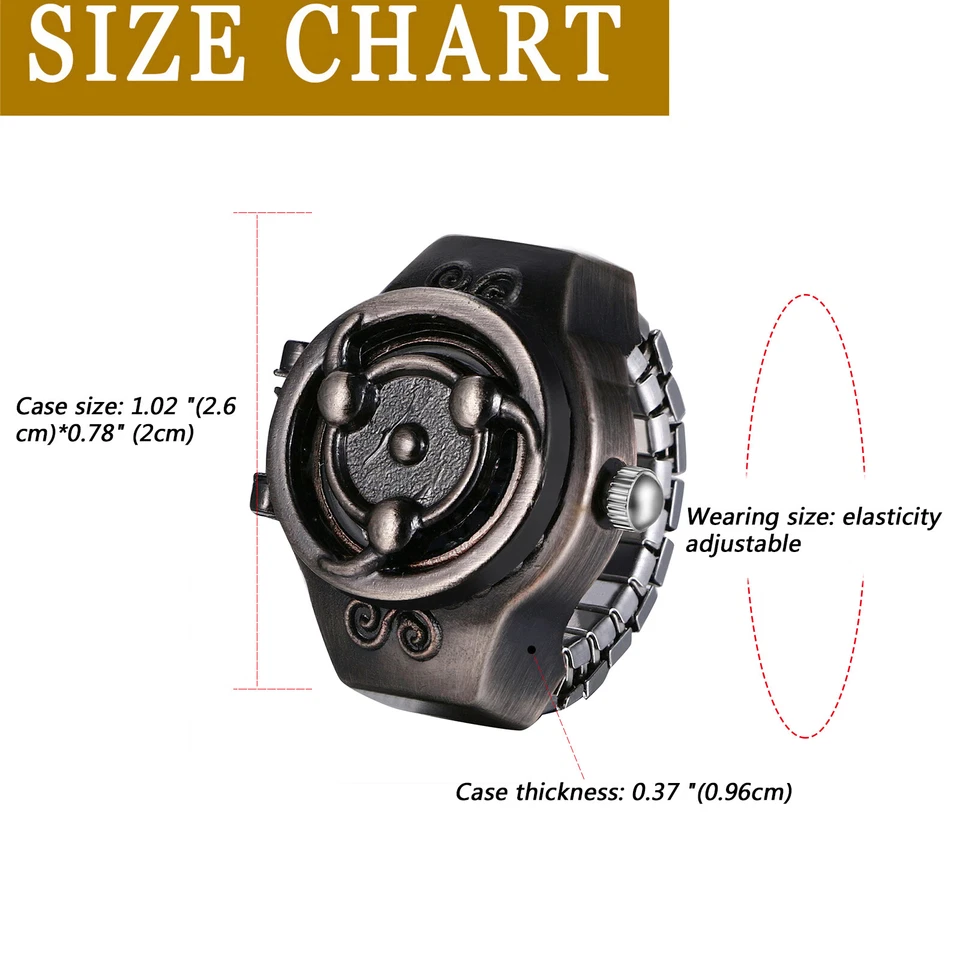 Punk Gothic Men Women Creative Finger Ring Watch Analog Quartz Dial Elastic Band - Image 4 of 4