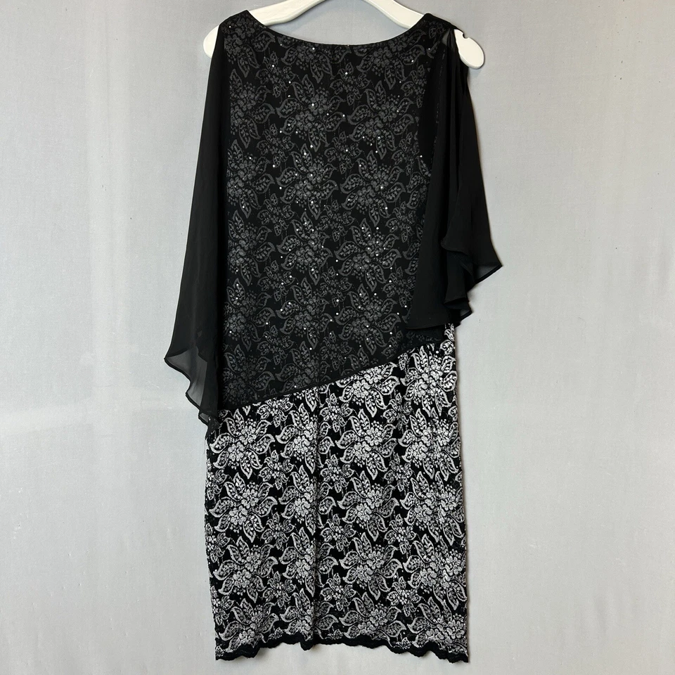 Vestido de noche Ronni Nicole para mujer 8 negro blanco funda de encaje negro mantón transparente Foto 2 de 4