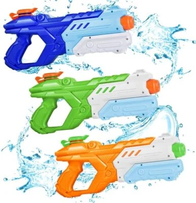 QUANQUER Wasserpistole für Kinder - 3 Stücke Wasserspritzpistole 600ML mit 10 Meter g