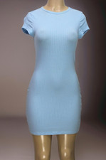 Shein Women's Pencil Dress Short Sleeve Ribbed Stretch Blue Size M