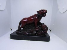 Chinese red carved Tiger statue on solid marble base - Large and heavy