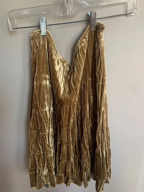 Falda con volantes en capas de terciopelo aplastado CACHE dorada para mujer talla 8 caprichosa gótica Foto 3 de 4