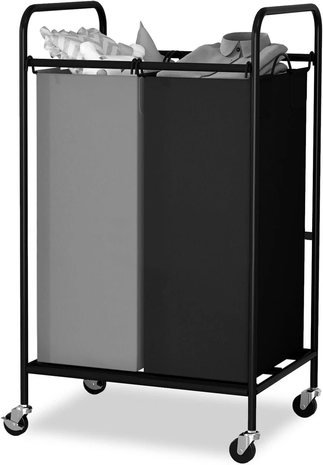 Laundry Sorter 2 Bag Laundry Hamper Cart With Rolling Lockable Wheels And Remova - Image 2 of 4