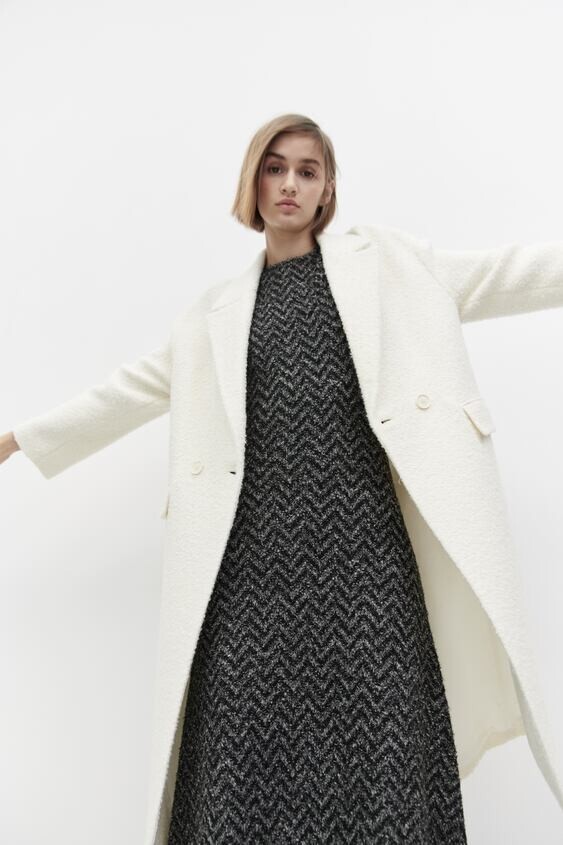 Zara SS22 Wool Blend Double-Breasted Coat XXL Ecru White Jacket