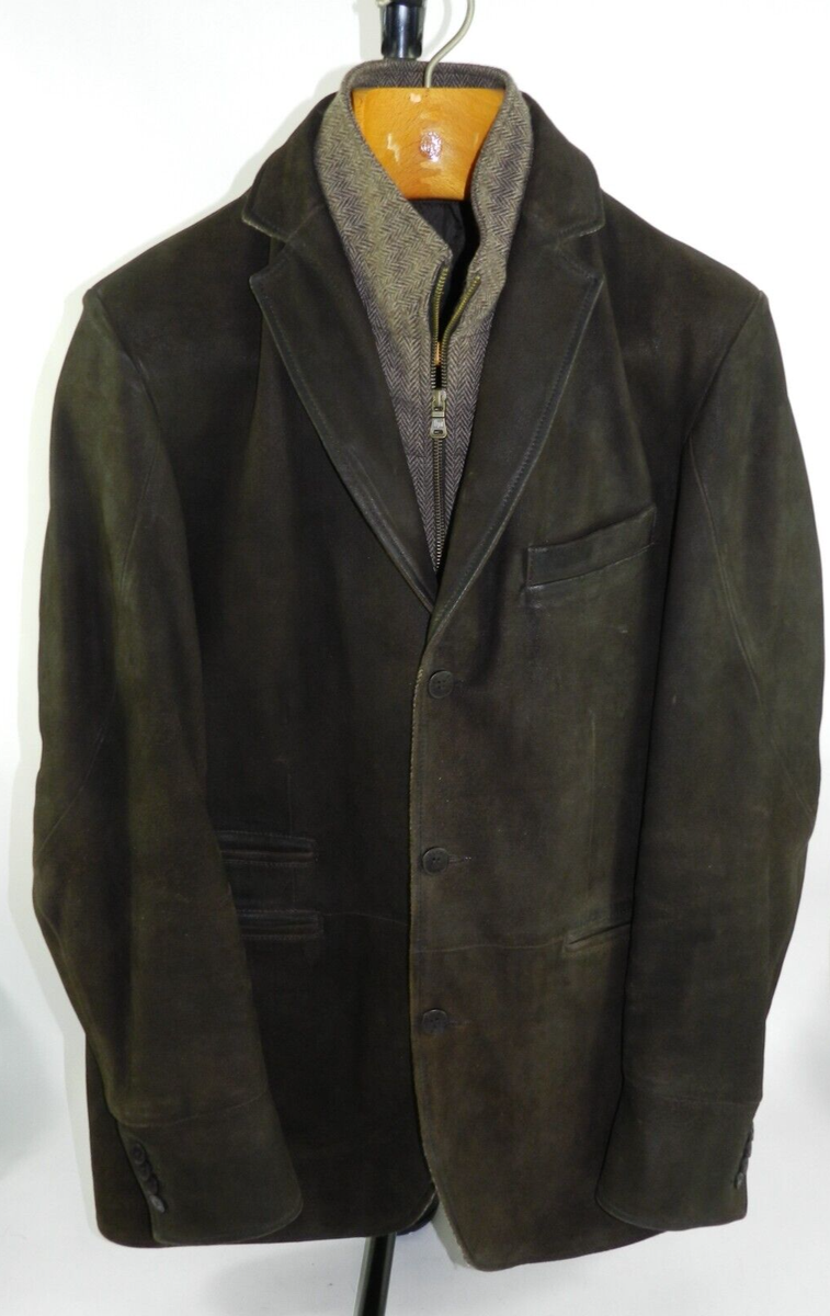 Flynt Western Mens Coat Jacket Brown 42L VTG Leather Wool Cotton Blend  Liner CLO