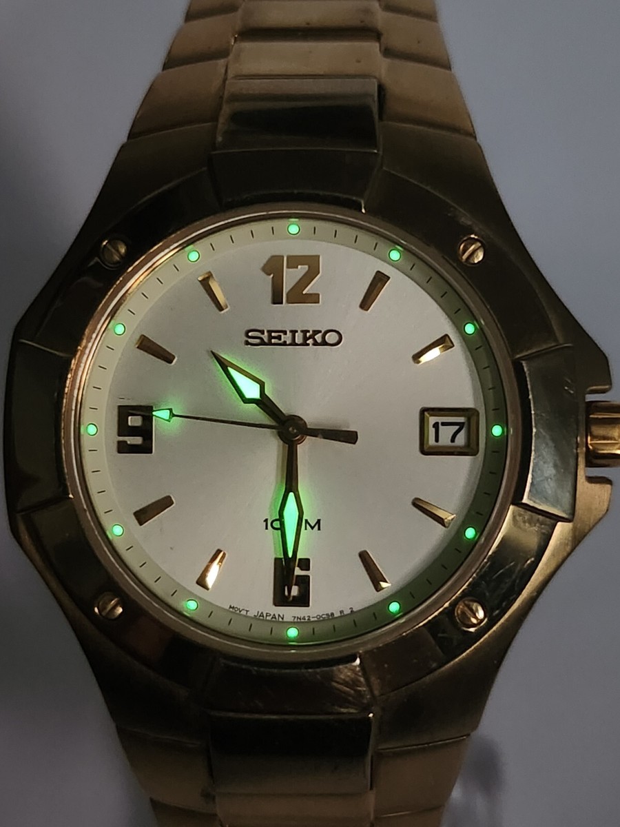 Seiko Gold Tone Sapphire Crystal Vintage Watch 7N42-0BL0 New