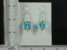 Hand made Glass Bead Earrings, AQUA, BLUE, GREEN