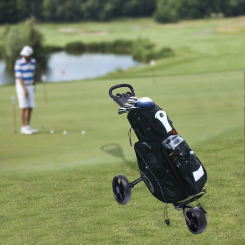 New Foldable 3 Wheel Golf Pull Push Cart Trolley with Scorecard Drink Holder