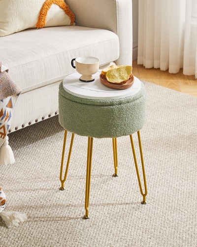 Compact Rectangular Ottoman Stool with Storage and Gold Steel Legs - Light Green - Picture 10 of 10