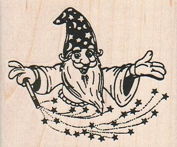 Wizard With Stars 2 1/2 x 2'' Rubber Stamp, Wizard Stamp, Magic Stamp