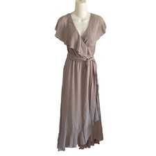 Show Me Your Mumu Jess ruffle midi bridesmaid wrap dress Small Dove Grey Chiffon