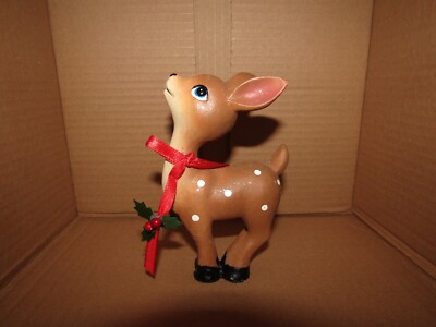 Vintage CUTE Big Eye Christmas Deer Fawn Figurine   Ceramic  Down 5''