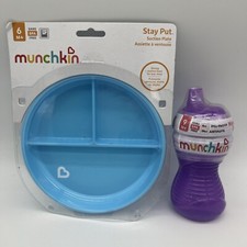 New 2-Piece Munchkin Stay Put Suction Plate  Spill-Proof Cup 6mo FreeS H